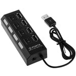Hub USB 2.0 de 4 Portas Divisor USB de Alta Velocidade 480Mbps com Interruptor ON/OFF, 4 LEDs, 4 Portas com 4 LEDs (Preto)