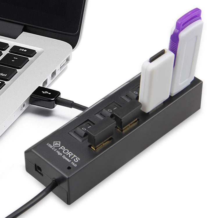 Hub USB 2.0 de 4 Portas Divisor USB de Alta Velocidade 480Mbps com Interruptor ON/OFF, 4 LEDs, 4 Portas com 4 LEDs (Preto)