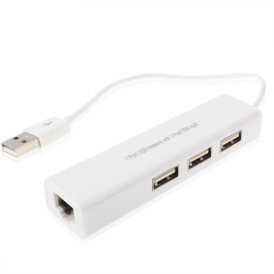 Adaptador de Rede USB de 1 Porta com Hub USB de 3 Portas para RJ45 Feminino Ethernet LAN, USB 2.0