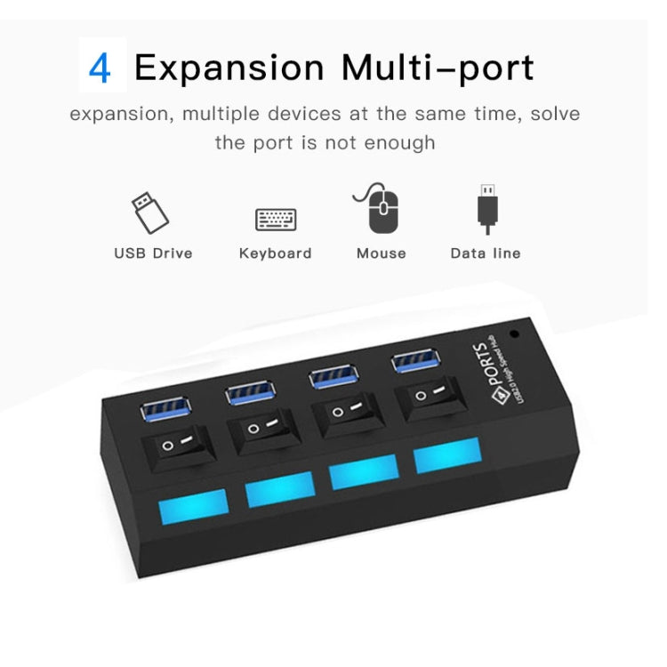 Hub USB 3.0 de 4 Portas, Super Velocidade 5Gbps, Plug and Play, Suporta 1TB, 4 Portas (Preto), 4 Portas (Branco)