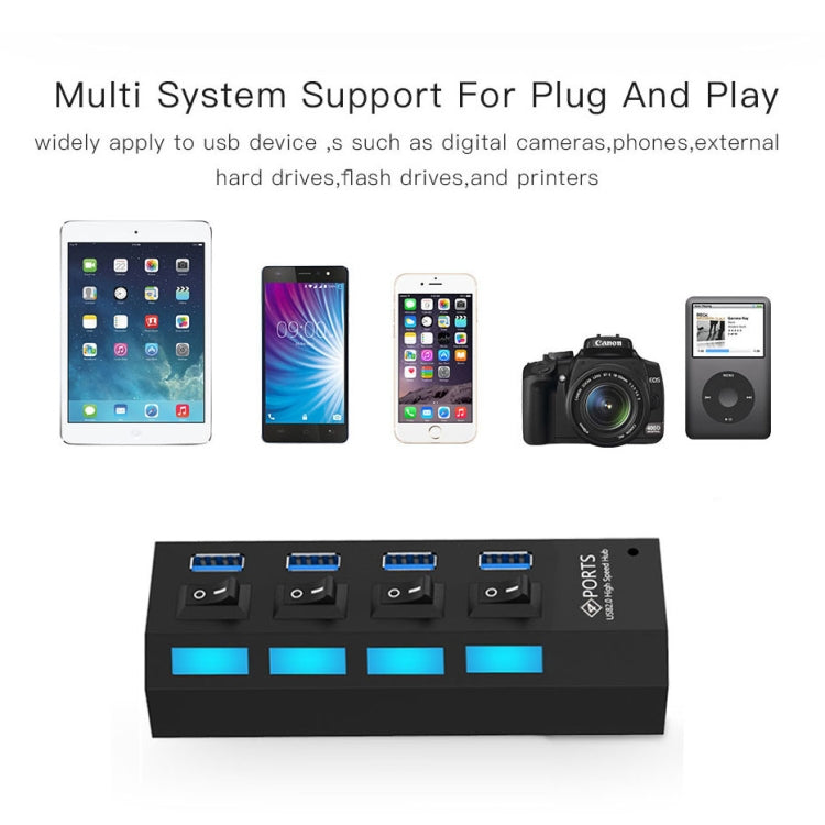 Hub USB 3.0 de 4 Portas, Super Velocidade 5Gbps, Plug and Play, Suporta 1TB, 4 Portas (Preto), 4 Portas (Branco)