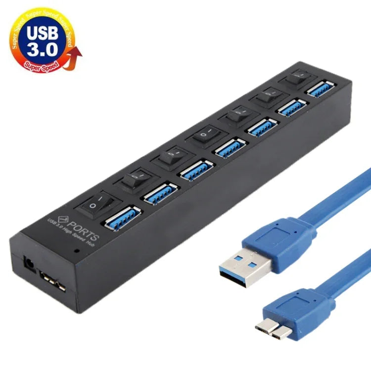 Hub USB 3.0 com 7 Portas, Super Velocidade 5Gbps, Plug and Play, Suporta 1TB, 7 Portas (Preto), 7 Portas (Branco)