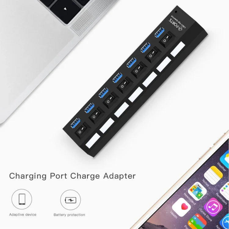 Hub USB 3.0 com 7 Portas, Super Velocidade 5Gbps, Plug and Play, Suporta 1TB, 7 Portas (Preto), 7 Portas (Branco)