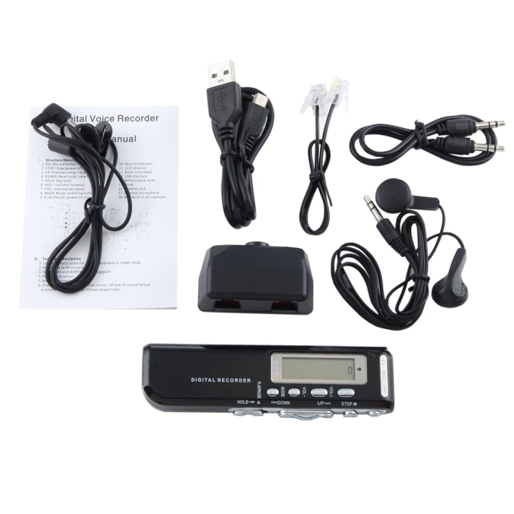 Gravador Digital de Voz de 8GB, Ditafone, Leitor MP3, Suporta Gravação Telefónica, Função VOX, Alimentação: 2 Pilhas AAA (Preto)