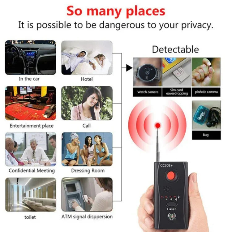 CC308+ Detetor Multi Lente de Câmara Sem Fios Detector de Sinal de Onda Rádio Detetor de Dispositivo RF GSM de Alcance Total, CC308+