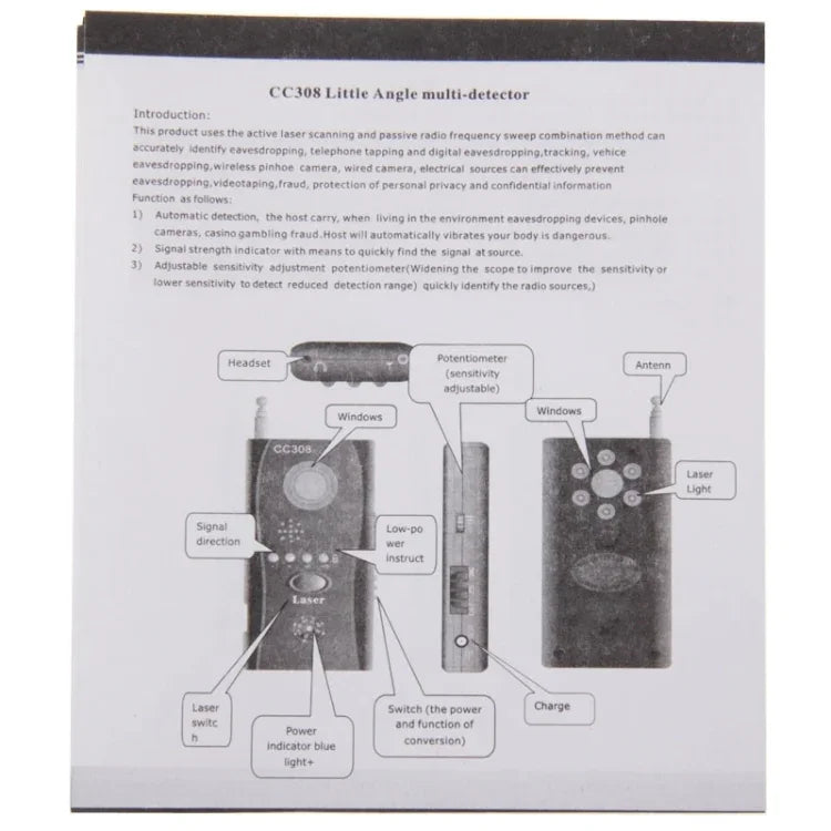 CC308+ Detetor Multi Lente de Câmara Sem Fios Detector de Sinal de Onda Rádio Detetor de Dispositivo RF GSM de Alcance Total, CC308+