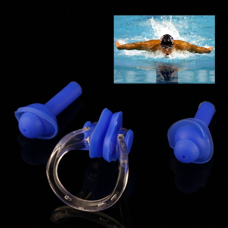 Conjunto de Clipe Nasal e Tampões de Ouvido de Silicone Macio para Natação, Entrega de Cor Aleatória, Conjunto de Tampões de Ouvido, Conjunto de Tampões de Ouvido (Azul)