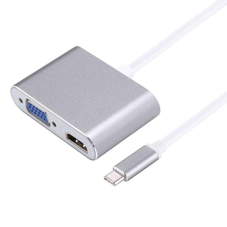 Adaptador divisor Hub 2 em 1 VGA e HDMI Fêmea para USB-C / Type-C Macho, VGA+HDMI