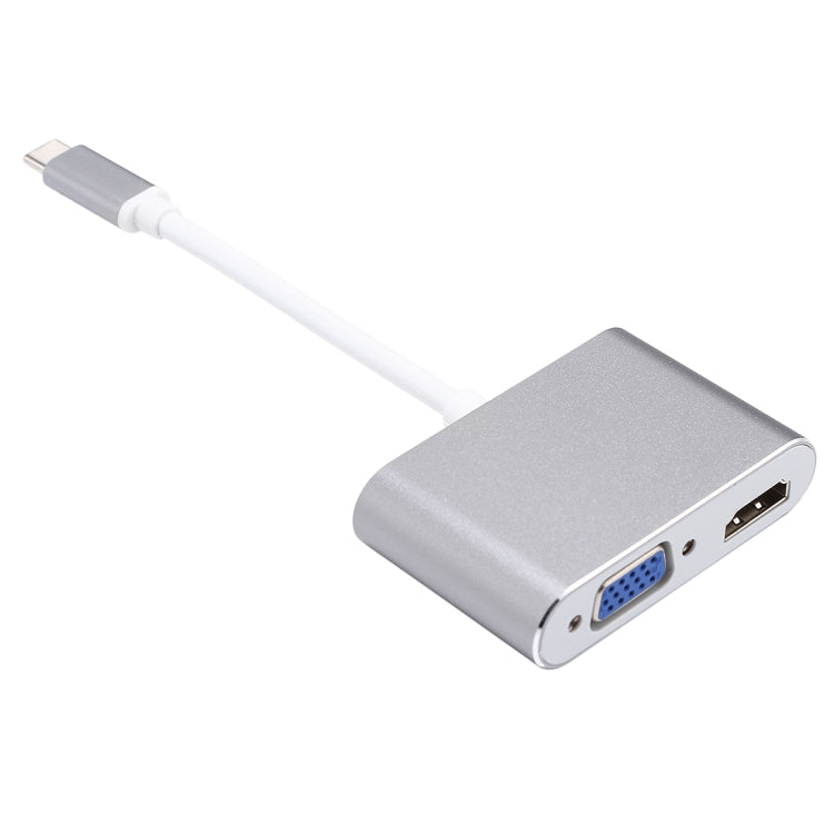 Adaptador divisor Hub 2 em 1 VGA e HDMI Fêmea para USB-C / Type-C Macho, VGA+HDMI