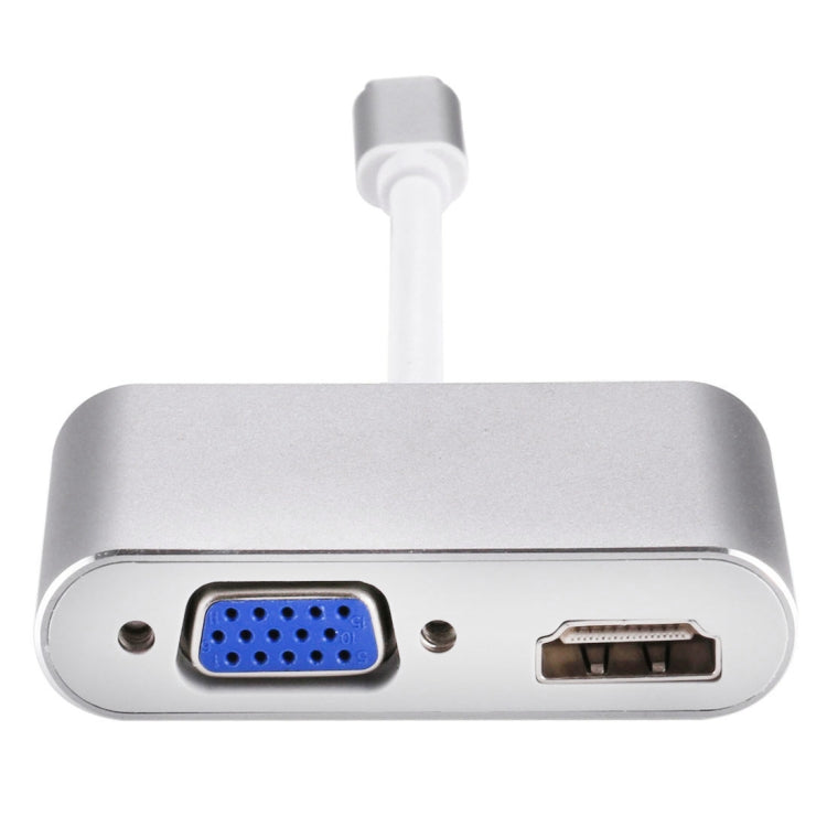 Adaptador divisor Hub 2 em 1 VGA e HDMI Fêmea para USB-C / Type-C Macho, VGA+HDMI