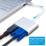 Adaptador divisor Hub 2 em 1 VGA e HDMI Fêmea para USB-C / Type-C Macho, VGA+HDMI