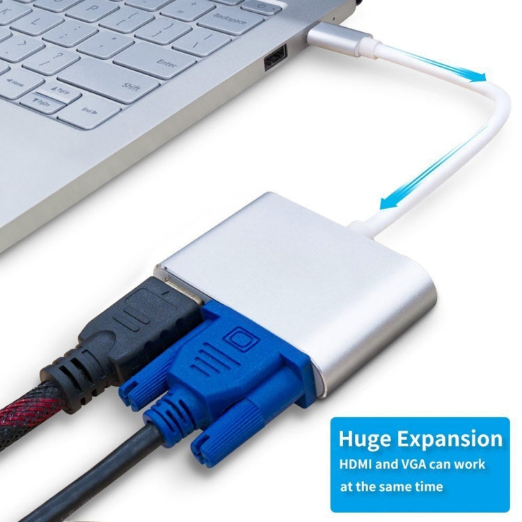 Adaptador divisor Hub 2 em 1 VGA e HDMI Fêmea para USB-C / Type-C Macho, VGA+HDMI