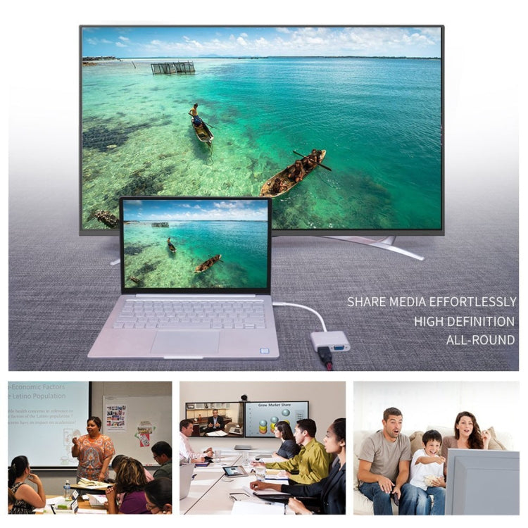 Adaptador divisor Hub 2 em 1 VGA e HDMI Fêmea para USB-C / Type-C Macho, VGA+HDMI