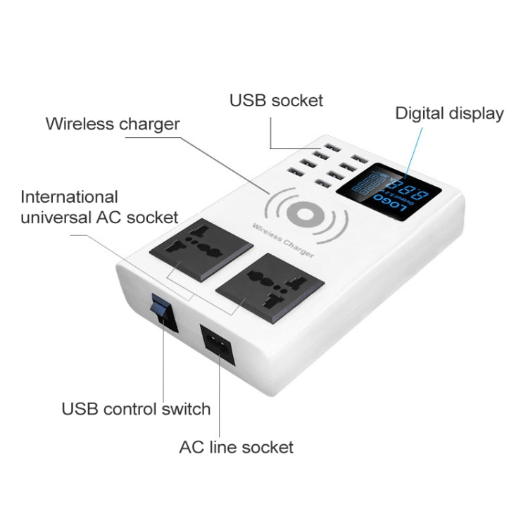 Carregador Sem Fios Inteligente YC-CDA10W 10W com Múltiplas Portas USB e Ecrã Digital, Ficha UK, SAS1048A, SAS1048B, SAS1048C