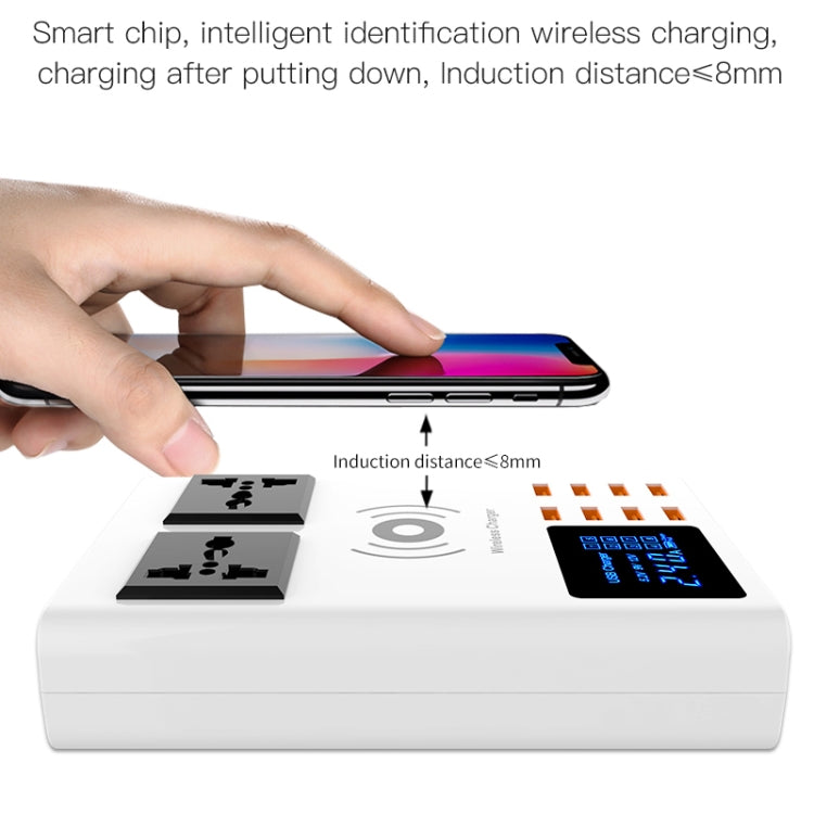 Carregador Sem Fios Inteligente YC-CDA10W 10W com Múltiplas Portas USB e Ecrã Digital, Ficha UK, SAS1048A, SAS1048B, SAS1048C