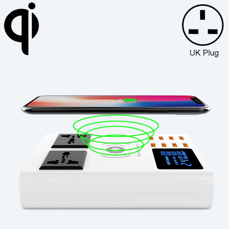 Carregador Sem Fios Inteligente YC-CDA10W 10W com Múltiplas Portas USB e Ecrã Digital, Ficha UK, SAS1048A, SAS1048B, SAS1048C