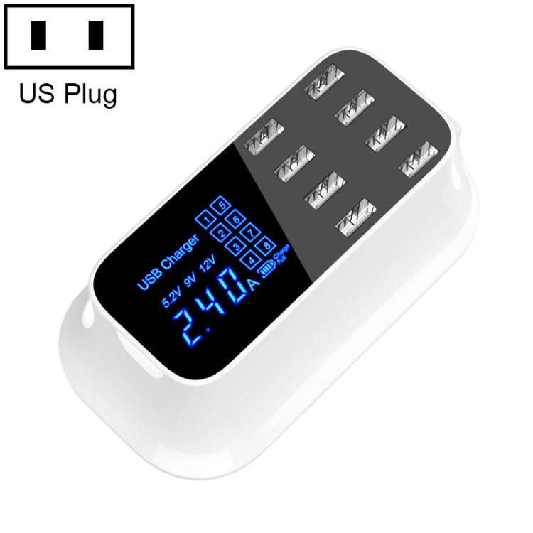 Base de Carregamento Inteligente YC-CDA19A 8 Portas USB 40W com Ecrã Digital, Ficha UK, SAS1049A, SAS1049B, SAS1049C