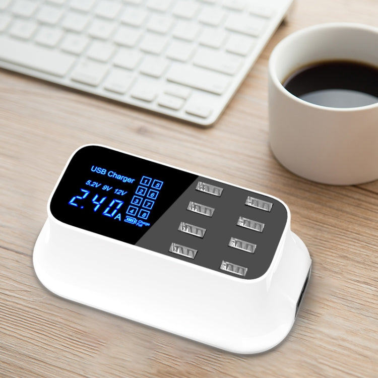 Base de Carregamento Inteligente YC-CDA19A 8 Portas USB 40W com Ecrã Digital, Ficha UK, SAS1049A, SAS1049B, SAS1049C