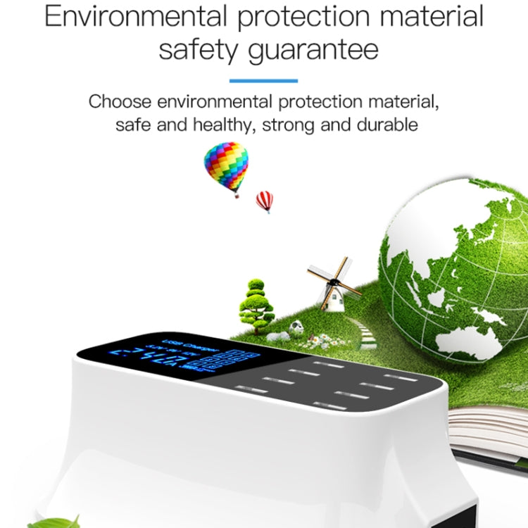 Base de Carregamento Inteligente YC-CDA19A 8 Portas USB 40W com Ecrã Digital, Ficha UK, SAS1049A, SAS1049B, SAS1049C