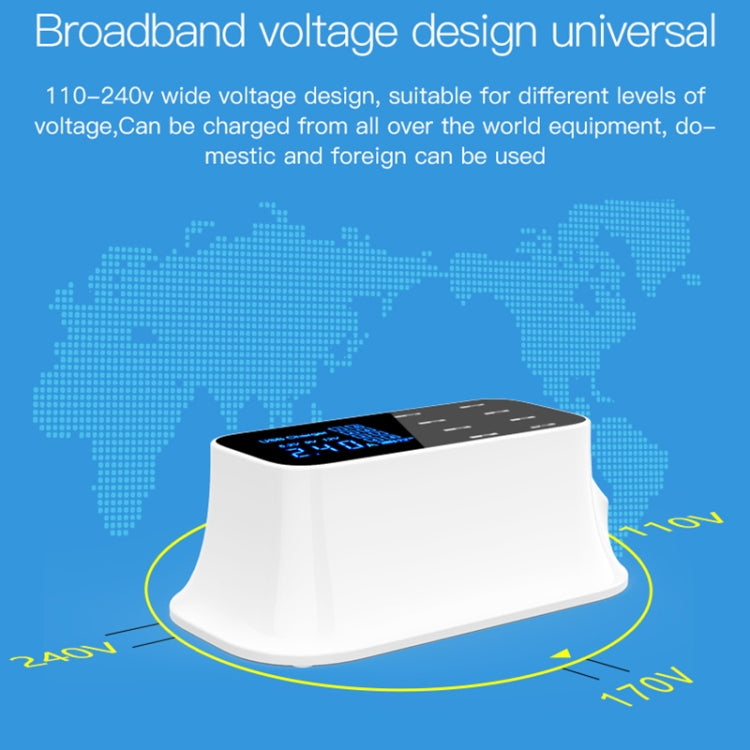 Base de Carregamento Inteligente YC-CDA19A 8 Portas USB 40W com Ecrã Digital, Ficha UK, SAS1049A, SAS1049B, SAS1049C