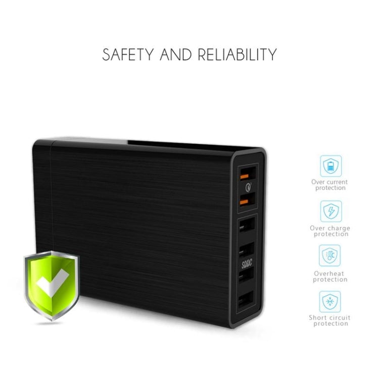 Carregador USB VEDFUN TurboCube D620 com Seis Portas Quick Charge 3.0 + Tecnologia SDDC, Plugues EU/US/UK