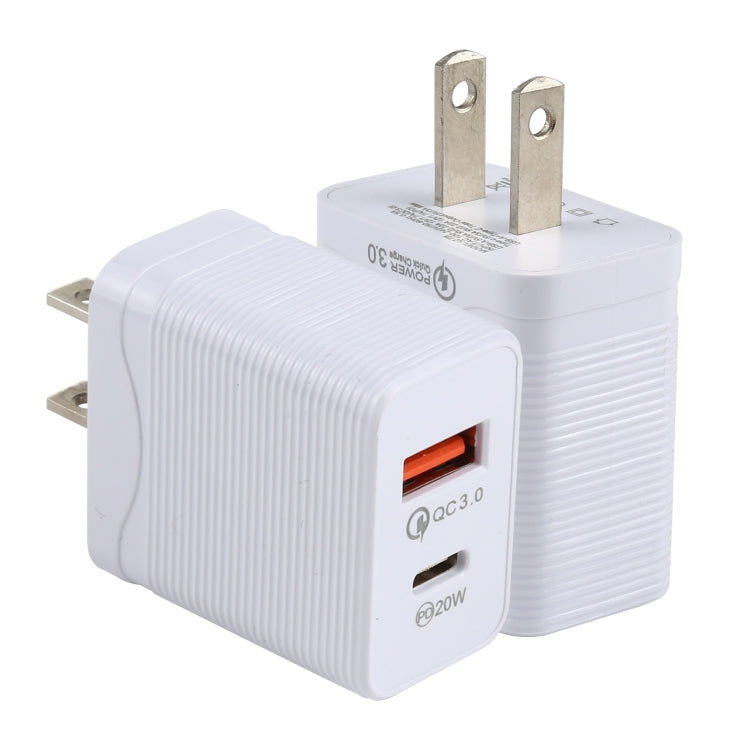 LZ-728 Carregador de Viagem Rápido QC 3.0 USB + PD 20W USB-C / Tipo-C, Ficha US, Ficha US