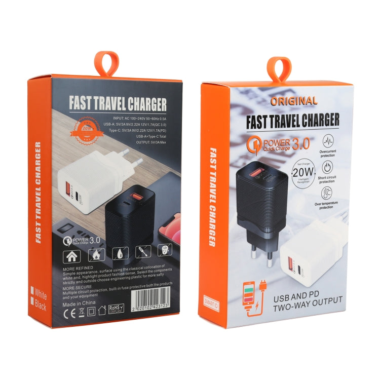 LZ-728 Carregador de Viagem Rápido USB QC 3.0 + PD 20W USB-C / Tipo-C, Ficha UE, Ficha UE