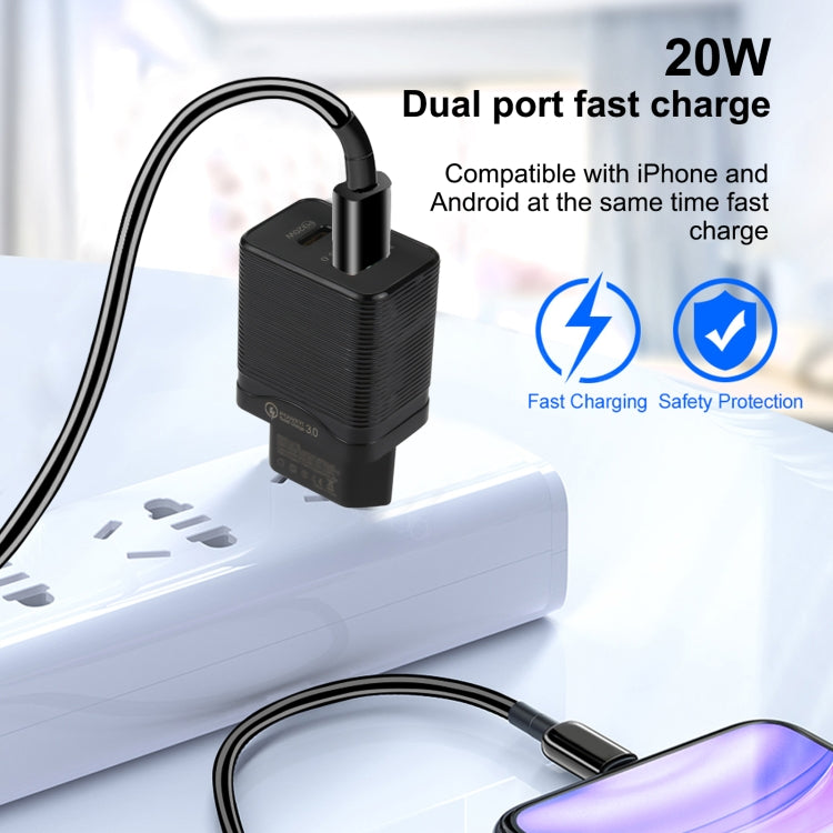 LZ-728 Carregador de Viagem Rápido USB QC 3.0 + PD 20W USB-C / Tipo-C, Ficha UE, Ficha UE
