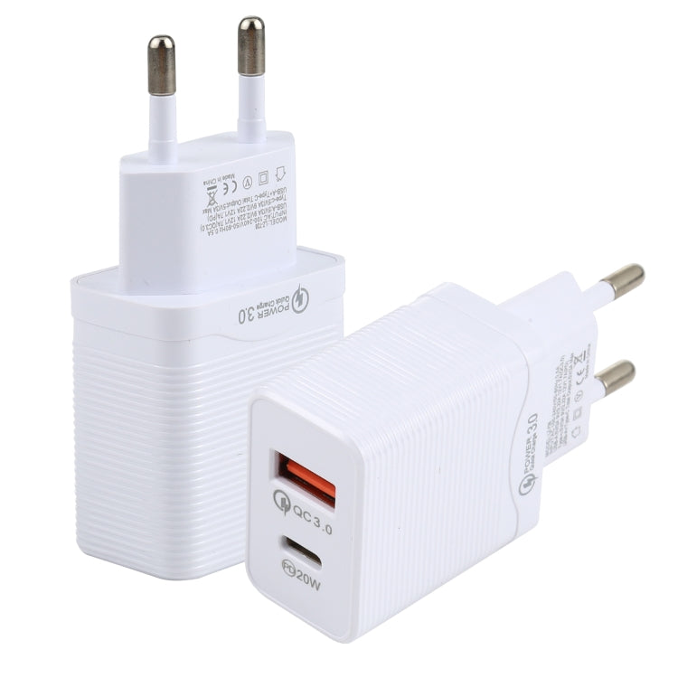 LZ-728 Carregador de Viagem Rápido USB QC 3.0 + PD 20W USB-C / Tipo-C, Ficha UE, Ficha UE