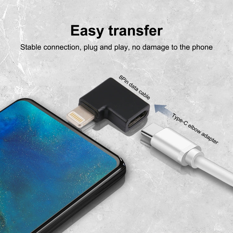 Adaptador de Carregamento Macho 8 Pinos para Fêmea USB-C / Tipo-C em Ângulo