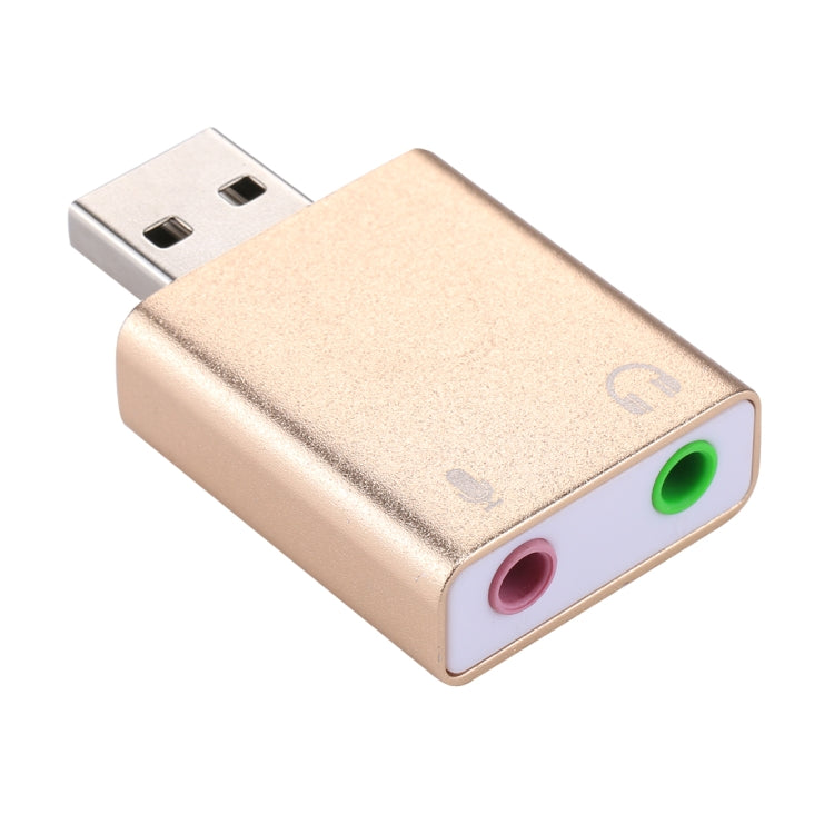 Placa de som externa USB com conector de 3,5mm, caixa de alumínio, voz mágica HIFI, adaptador de 7.1 canais, driver gratuito para computador, desktop, colunas, auscultadores, microfone, alumínio 7.1 canais dourado
