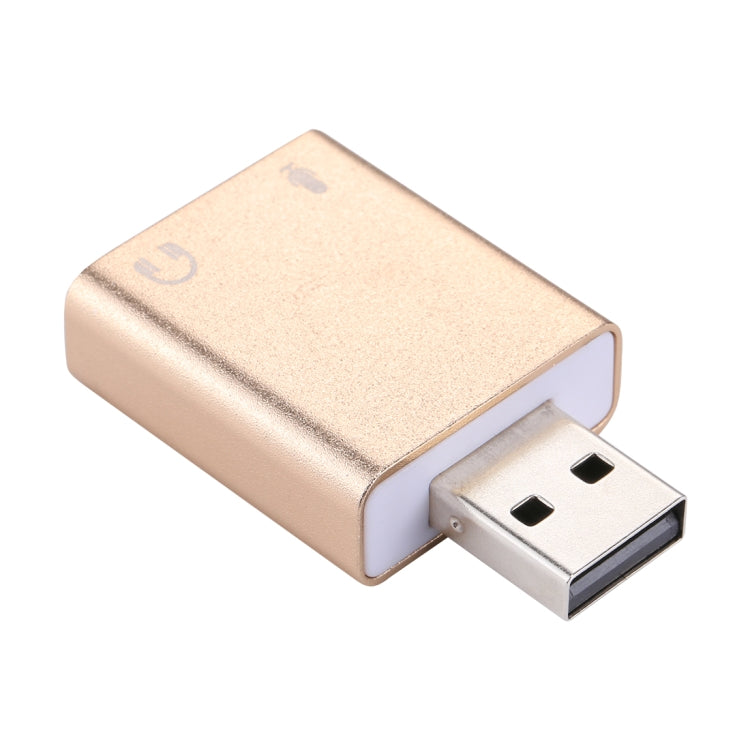 Placa de som externa USB com conector de 3,5mm, caixa de alumínio, voz mágica HIFI, adaptador de 7.1 canais, driver gratuito para computador, desktop, colunas, auscultadores, microfone, alumínio 7.1 canais dourado