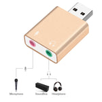 Placa de som externa USB com conector de 3,5mm, caixa de alumínio, voz mágica HIFI, adaptador de 7.1 canais, driver gratuito para computador, desktop, colunas, auscultadores, microfone, alumínio 7.1 canais dourado