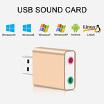 Placa de som externa USB com conector de 3,5mm, caixa de alumínio, voz mágica HIFI, adaptador de 7.1 canais, driver gratuito para computador, desktop, colunas, auscultadores, microfone, alumínio 7.1 canais dourado