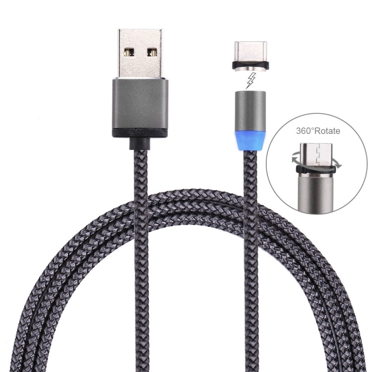 Cabo de Carregamento Magnético USB-C / Tipo-C para USB 2.0 Estilo Trançado de 1m com Rotação de 360 Graus e Indicador LED