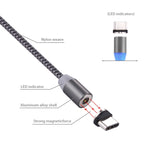 Cabo de Carregamento Magnético USB-C / Tipo-C para USB 2.0 Estilo Trançado de 1m com Rotação de 360 Graus e Indicador LED