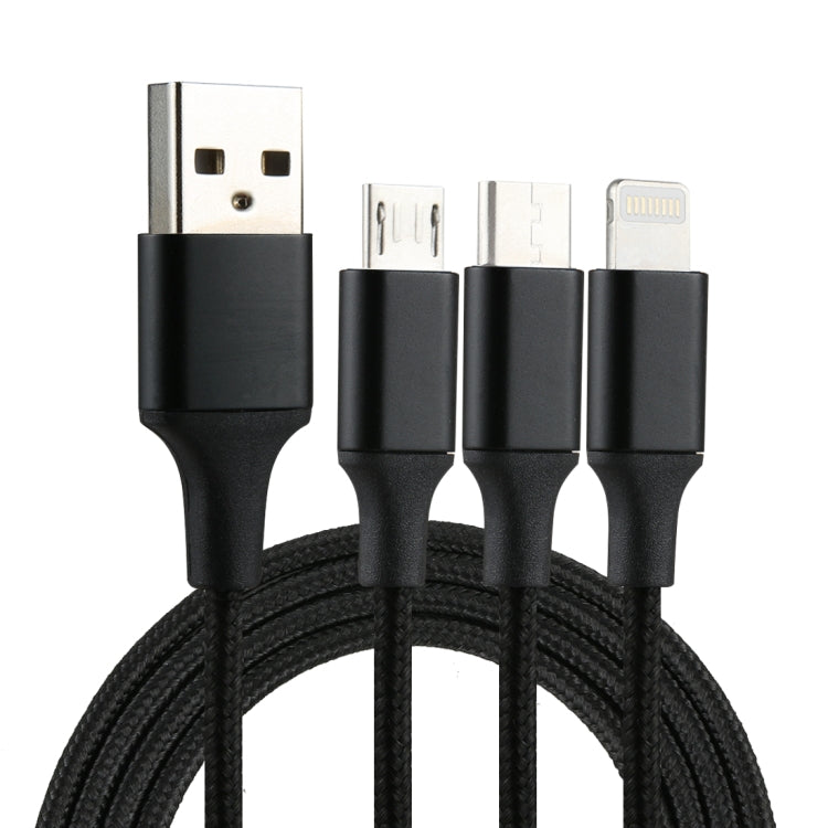Cabo de Carregamento Trançado de Nylon 3 em 1 USB para 8 Pin & USB-C / Type-C & Micro USB 1,2m 2A