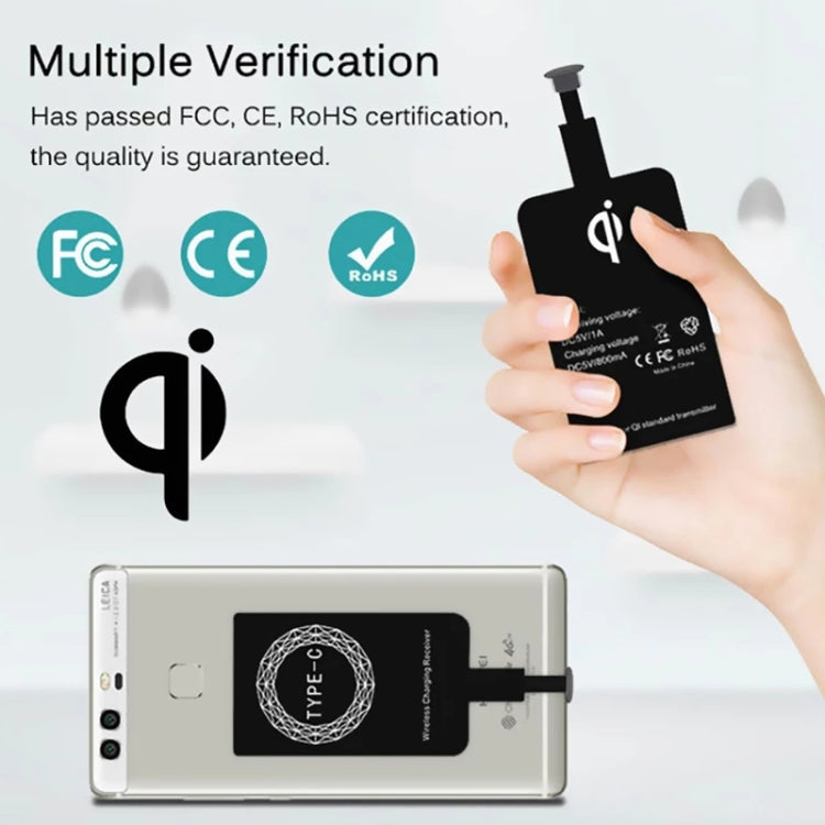 Receptor de Carregamento Sem Fios Padrão Qi 5V 800mA com Porta USB-C / Tipo-C, Para Telemóveis Tipo-C
