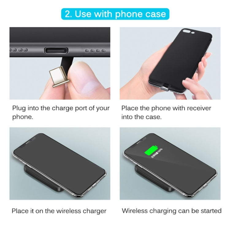 Receptor de Carregamento Sem Fios Padrão Qi 5V 800mA com Porta USB-C / Tipo-C, Para Telemóveis Tipo-C