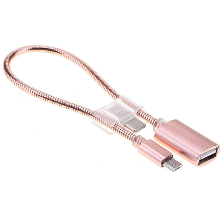 24cm 2A Micro USB to USB Aluminum Alloy Hose OTG Adapter Data Charging Cable with USB-C / Type-C Connector