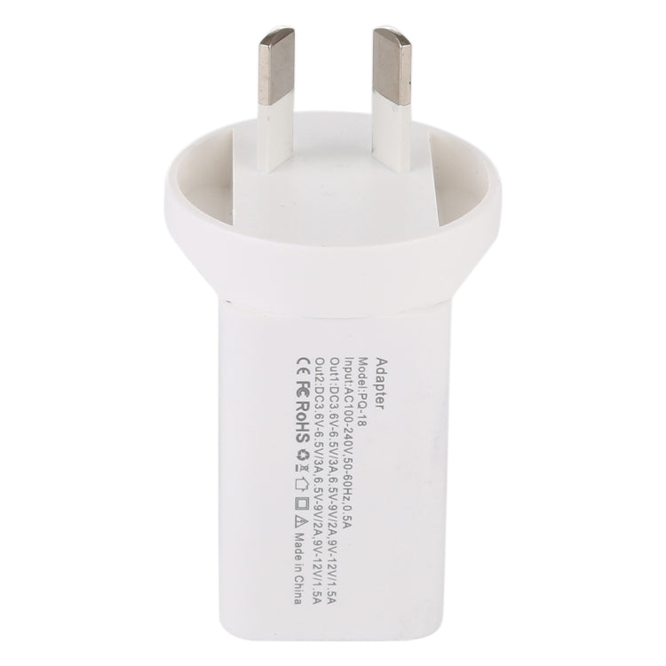 Adaptador de energia 18W com ficha AU, Ficha AU