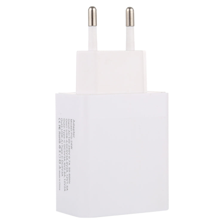 Carregador rápido 24W PD + QC3.0 com ficha EU, Ficha EU 24W