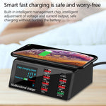 Carregador Multifuncional X9 9 em 1 com Interface USB QC 3.0 + 6 Portas USB + Portas PD 65W + Carregamento Rápido Sem Fios QI com Ecrã LED