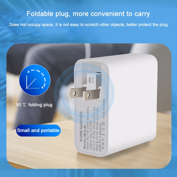 Adaptador de Energia Carregador de Viagem USB de Carregamento Rápido de 4 Portas WLX-A6, Ficha EUA, Ficha EUA