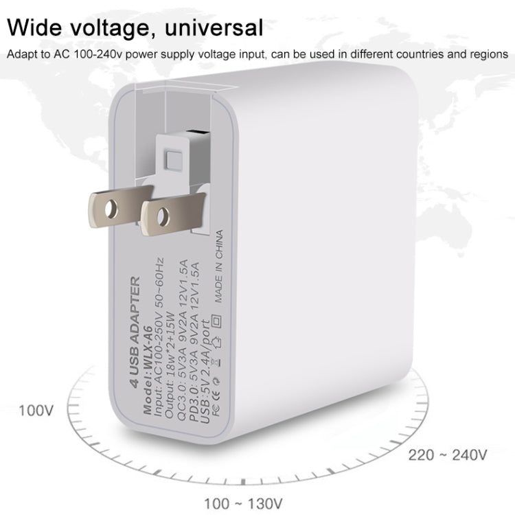 Adaptador de Energia Carregador de Viagem USB de Carregamento Rápido de 4 Portas WLX-A6, Ficha EUA, Ficha EUA