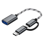 Cabo adaptador trançado em nylon USB 3.0 fêmea para Micro USB + USB-C / Type-C macho para carregamento + transmissão OTG, comprimento do cabo: 17cm, Micro USB 17cm cinzento, Micro USB 17cm dourado