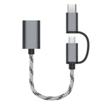 Cabo adaptador trançado em nylon USB 3.0 fêmea para Micro USB + USB-C / Type-C macho para carregamento + transmissão OTG, comprimento do cabo: 17cm, Micro USB 17cm cinzento, Micro USB 17cm dourado