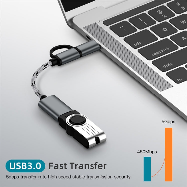 Cabo adaptador trançado em nylon USB 3.0 fêmea para Micro USB + USB-C / Type-C macho para carregamento + transmissão OTG, comprimento do cabo: 17cm, Micro USB 17cm cinzento, Micro USB 17cm dourado
