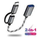 Cabo adaptador trançado em nylon USB 3.0 fêmea para Micro USB + USB-C / Type-C macho para carregamento + transmissão OTG, comprimento do cabo: 17cm, Micro USB 17cm cinzento, Micro USB 17cm dourado