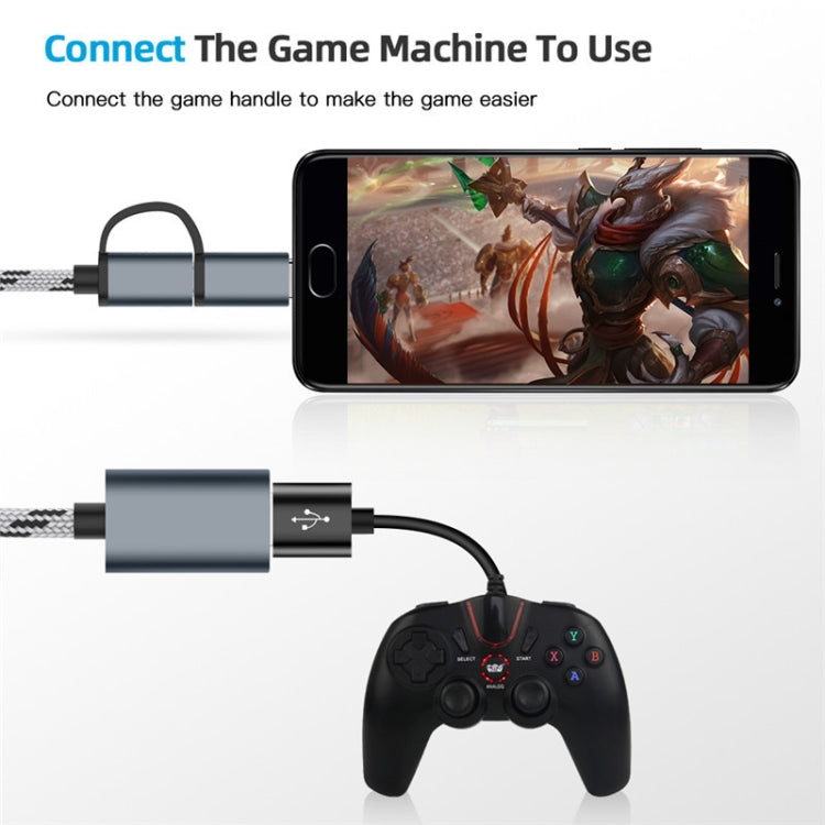 Cabo adaptador trançado em nylon USB 3.0 fêmea para Micro USB + USB-C / Type-C macho para carregamento + transmissão OTG, comprimento do cabo: 17cm, Micro USB 17cm cinzento, Micro USB 17cm dourado